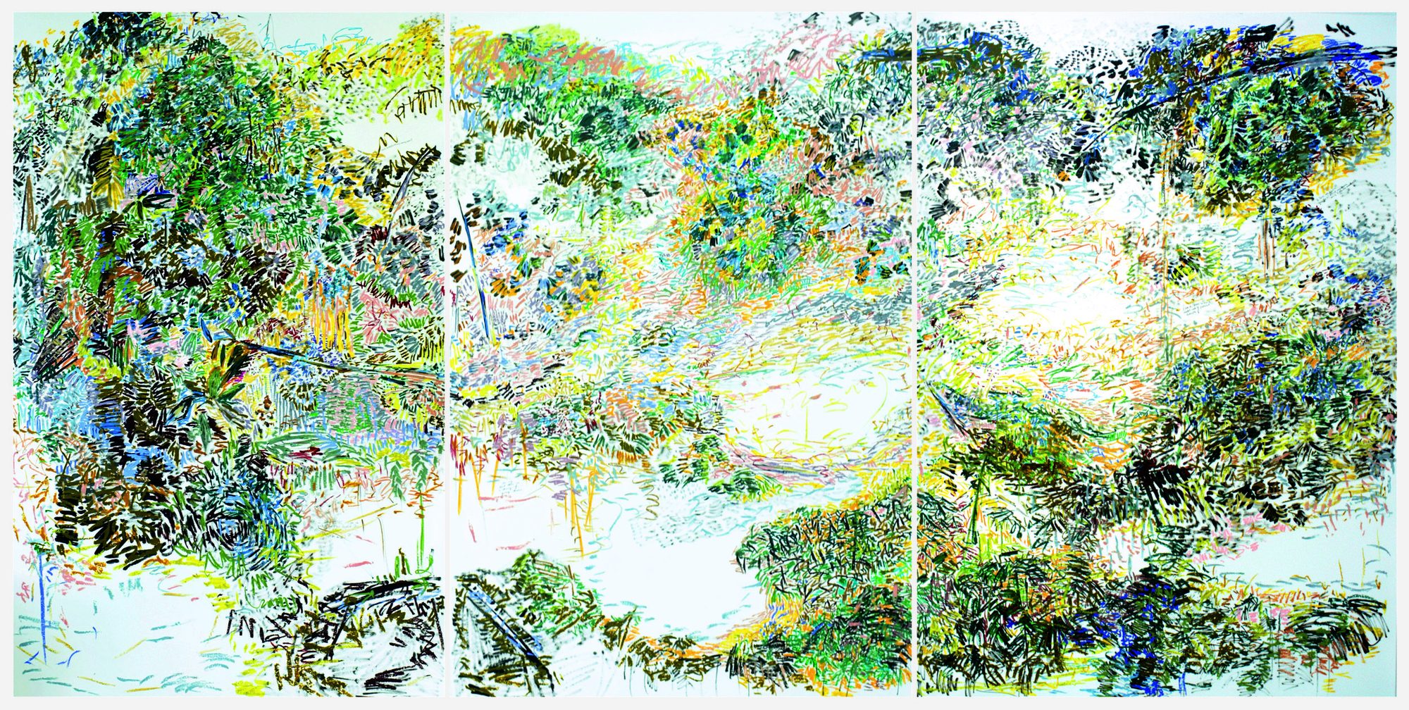 The Fission of Being Mixed media on paper 8x15 ft 2017 Collaborated with poets and writers: Angela So; Annpo YiYing Huang; Cady Vishniac קײדי װישניאַק ; Erin Schalk; Len Lawson; RN Healey; Rangi Lamar McNeil; Skye Anicca Orr; Wendy Oleson